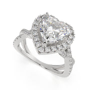 2.35 Carat VS1 D Lab Grown Diamond Halo Pave Split Shank Heart Ring